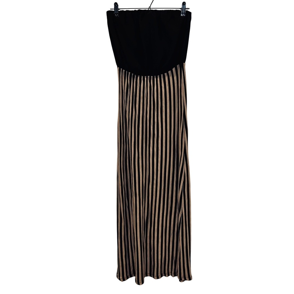 Charlotte Russe Maxi Dress Womens M Black Tan Striped Strapless Boho Witchy Goth